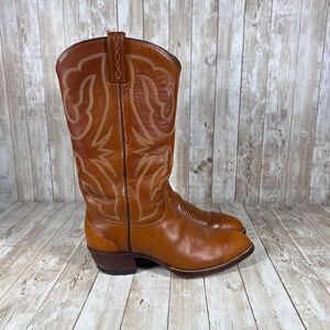 J. Chisholm Western‎ Cowboy Boots Classic Tan Leather Embroidered Size 8EE